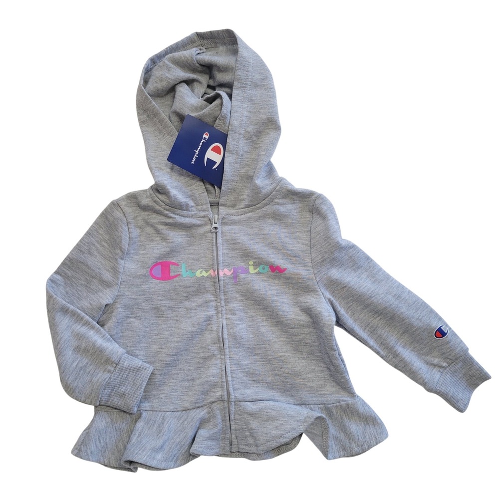 Champion Zip Hoodie Toddler Girls 18M Gray Rainbow Logo Peplum Ruffle CAW951
